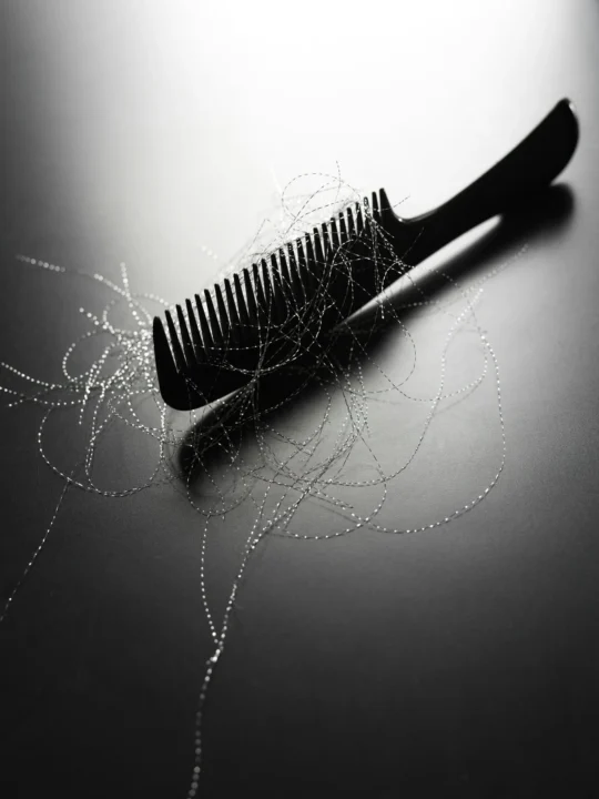 Kamm mit Haarsträhnen auf einer hellen Oberfläche