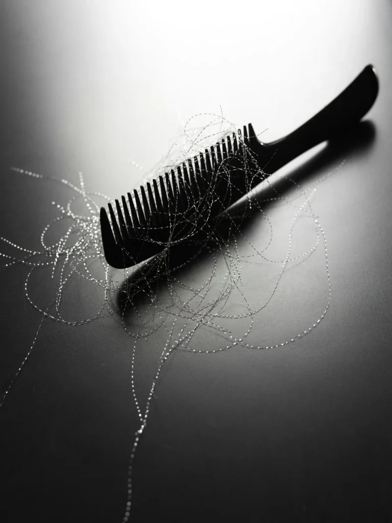 Kamm mit Haarsträhnen auf einer hellen Oberfläche