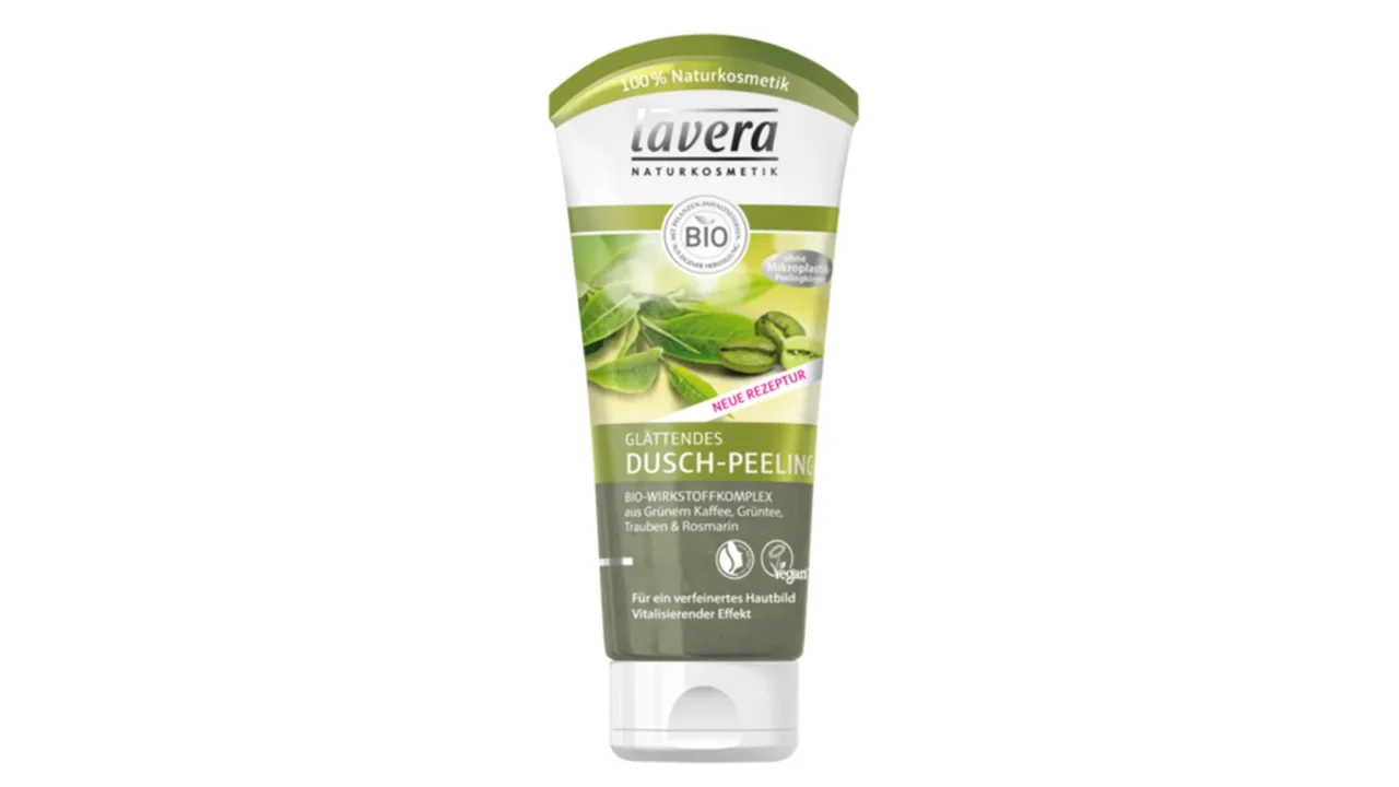 Lavera-Duschpeeling in einer grünen Tube