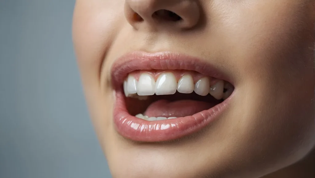 Nahaufnahme von Lippen und sichtbaren Zähnen