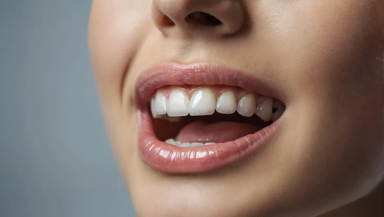 Nahaufnahme von Lippen und sichtbaren Zähnen
