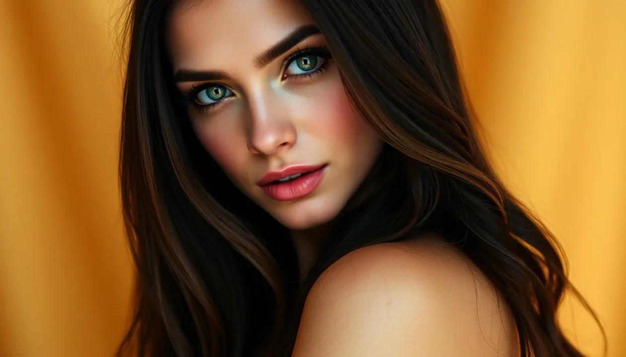 Porträt mit dunklem Augen-Make-up und kräftiger Lippenfarbe